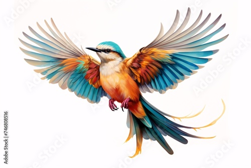 a colorful bird with wings spread