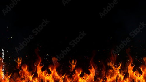 Flame on black background. Fire blaze flames on black background. Generative ai