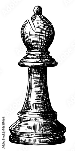 bishop chess piece hand drawn sketch isolated transparent background vector illustration for card poster modern trendy design