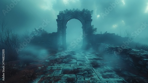ancient ruins in the dark
