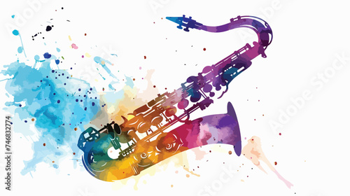 Watercolor saxophone illustration colorful vector 