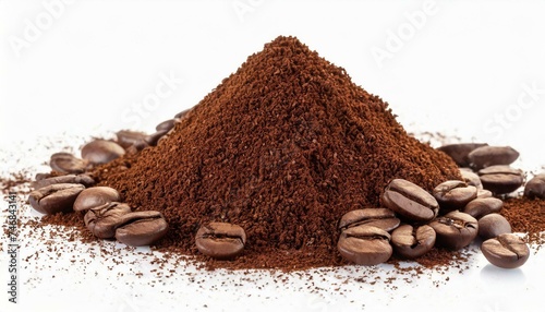 Pile of ground coffee isolated white background 