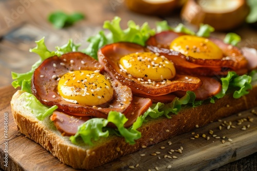 Image of breakfast open sandwich with homemade luncheon meat and lettuce