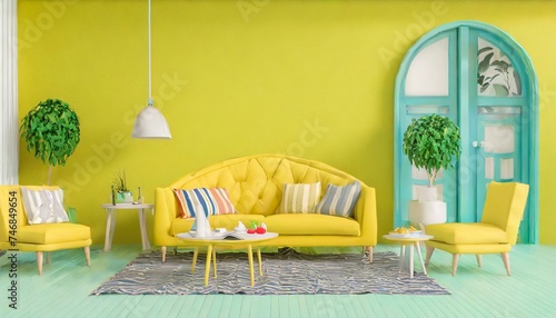 Sala de hogar colores vivos efecto 3d