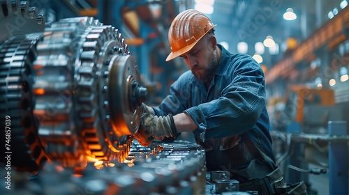 Mechanic works on diagnosing engine problem in garage. Local garage, repair, industrial business