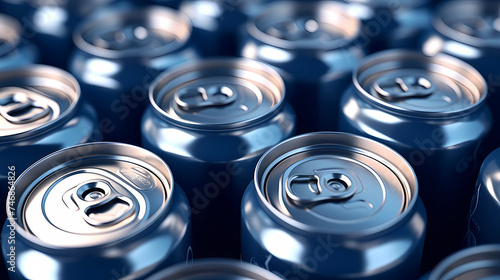 Horizontal shot of carbonated drink cans on light background, mockup template