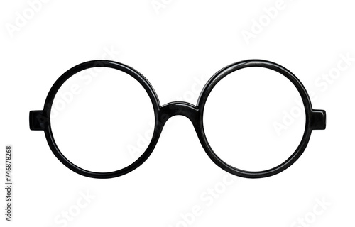 Black plastic round nerd eyeglasses isolated cutout on transparent