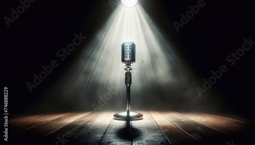 Vintage Microphone Spotlighted on Stage.