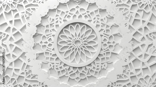 Islamic ornament vector , persian motiff . White background . Light 3d ramadan islamic round pattern elements . Geometric circular ornamental arabic symbol vector . White background