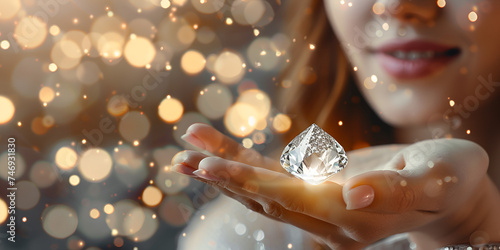 Diamond on a golden shiny sparkling background 