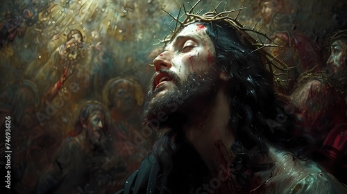 A depiction of the betrayal of Jesus with a kiss, set against a backdrop of betrayal.
