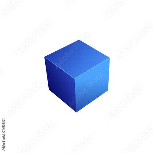 Isolated ilutsration of 3D cube in blue color.