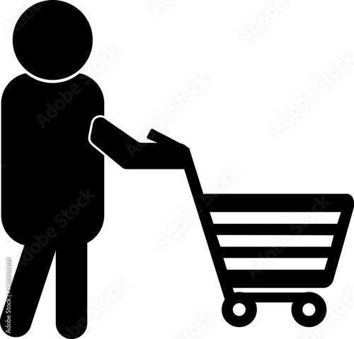 Black faceless human holding blank shopping cart. 