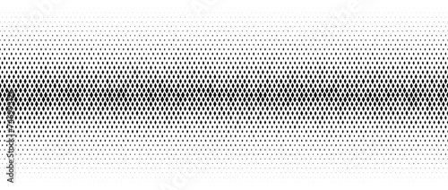 Rhombus gradient halftone texture. Diamond shape dot fading background. Abstract geometric particle vanishing gradation backdrop. Rhomb shape grunge overlay structure. Vector black and white wallpaper