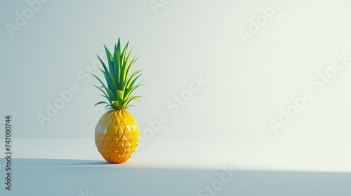 a yellow pineapple sitting on top of a table next to a white wall in front of a white wall.
