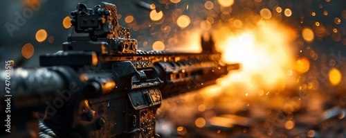 firing assault riffle shooting firepower bullets isolated on black background for special operations and tactical team concepts as banner with copyspace area. Generative AI