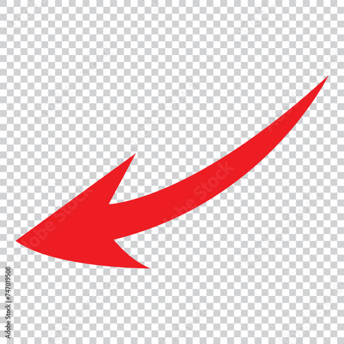 Red arrow up. Curved arrow. Color flat ui for website. Top symbol for button isolated on transparent background. Vector illustration. Replaceable vector design. In eps 10.