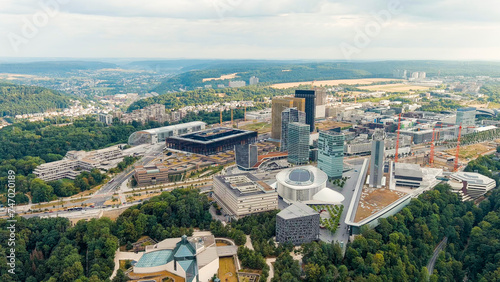 Luxembourg City, Luxembourg. View of the Kirchberg area with modern houses, Aerial View