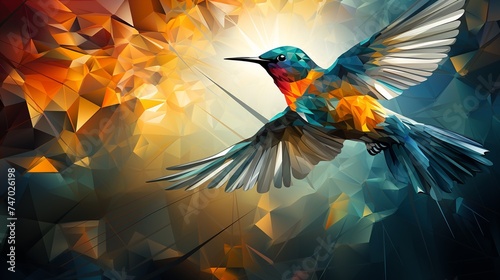 vector illustration of camouflage bird of paradise from cube abstract geometry in bright colors