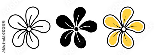Tropical Plumeria Line Icon. Exotic Frangipani Icon in Outline and Solid Flat Style.