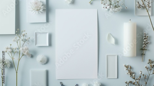 white Greeting Card, in the style of soft renderings,handcrafted designs, style of zara home and ASOS, top down view, flat lay, min minimalist.