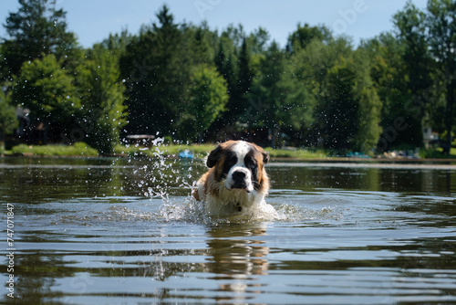saint-bernard dog in the water
