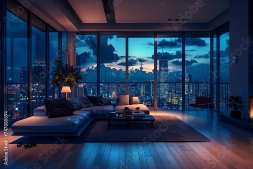 Modern living room interior with panoramic window