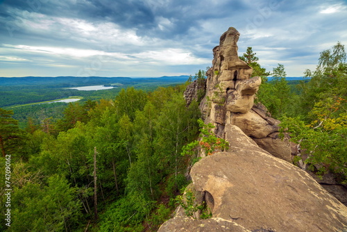 Magnificent rocks of the Arakul shikhan in the Chelyabinsk region on a summer day