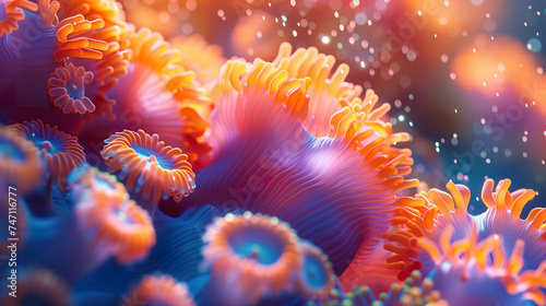 A dreamlike vista of coral polyps illuminated with a radiant, ethereal glow. 