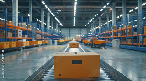 A behind the scenes glimpse of an e commerce fulfillment center with automated robots conveyor belts and logistics personnel working seamlessly to process orders pack shipments and