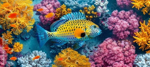 Elegant hawkfish swimming among vibrant corals in a captivating saltwater aquarium.
