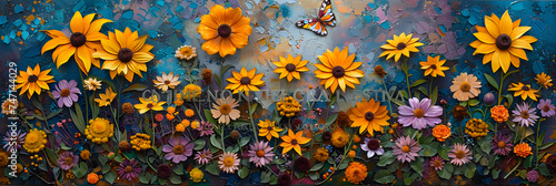 Abstract background images wallpaper, Garden with Black-eyed Susan Rudbeckia 3d image