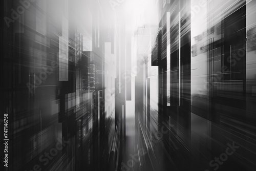 Monochrome city abstraction with blurred building outlines