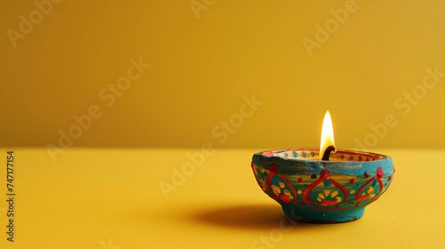 Decorative Diwali lamp on yellow background Diwa