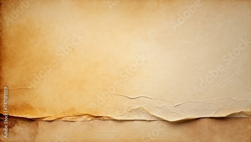 A vintage background image of an old parchment paper with rough torn edges and an aged surface