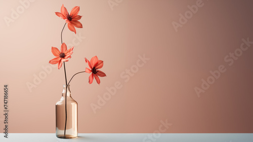 Petite fleur dans un vase, arrière-plan coloré, orange. Nature, plante, fleurs. Espace vide de composition, fond pour conception et création graphique.