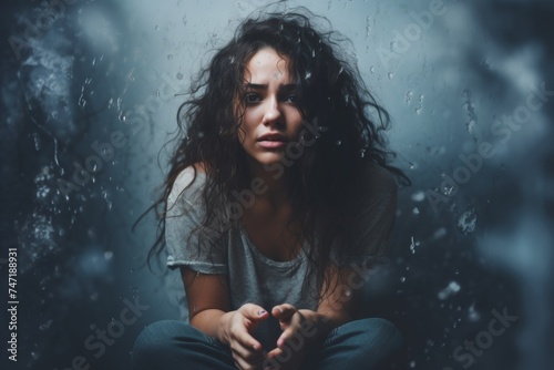 woman looking stressed and suffering from breakup, codependency, mental health issues and disorder. Relationships therapy illustration. Pain, depression and suffer. 