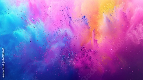 Abstract powder blowing up, rainbow paint explosion, vibrant dust explode. Colorful festival background. Design, templet for color Holi of India celebration greetings. Card, event, poster, flyer