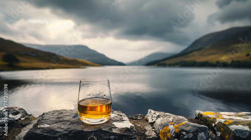 Glass of strong scotch single malt whisky served