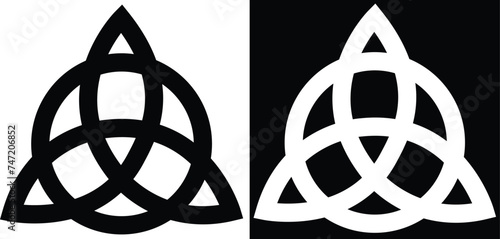 Triquetra sign icon set. Leaf like celtic simple symbol black and white line vector colllection. Trikvetr knotof three viking tribal for tattoo flat style image isolated on transparent background