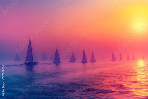 Group of Sailboats Sailing on a Body of Water