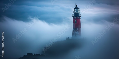 Red and White Lighthouse in Fog