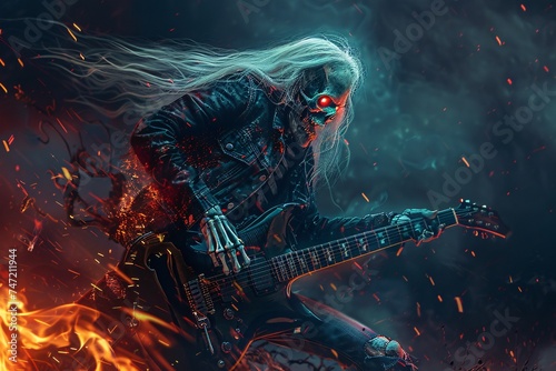 Skeleton Rockstar A Grim Reaper's Guitar Grip Generative AI