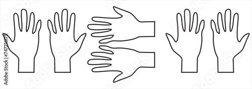 Hands isolated on black lines white background. vector illustration.