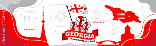Georgia national day banner with map, flag colors theme background