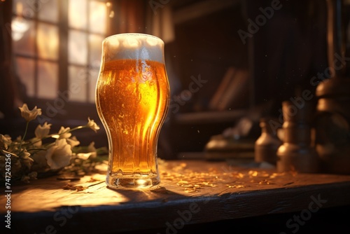 a glass of beer on a table