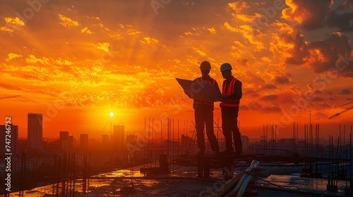 Blueprints at Dusk: Engineers Shaping Skylines Under Sunset Hues
