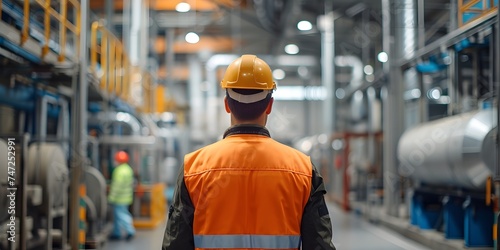 industrial safety with a man in a protective vest conducting a factory visit