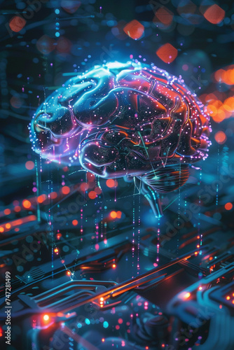 Artificial intelligence brain with digital neurons, symbolizing machine learning and smart technology evolution