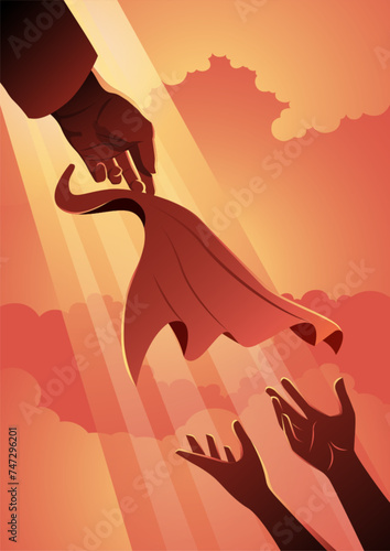 Elijah was passing the mantle to Elisha vector illustration
